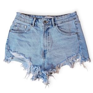 Zara High Rise Frayed Cut Off Jean Shorts Size 6